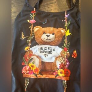 Moschino Black Floral Strap Top with Teddy Accent